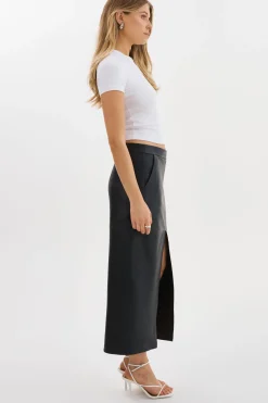 Outlet LAMARQUE ABIA | Low Waist Leather Maxi Skirt Black