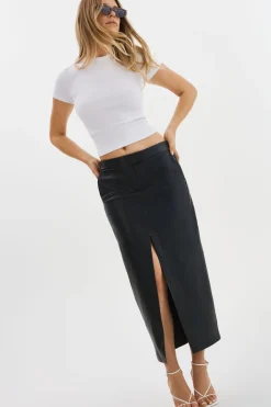 Outlet LAMARQUE ABIA | Low Waist Leather Maxi Skirt Black