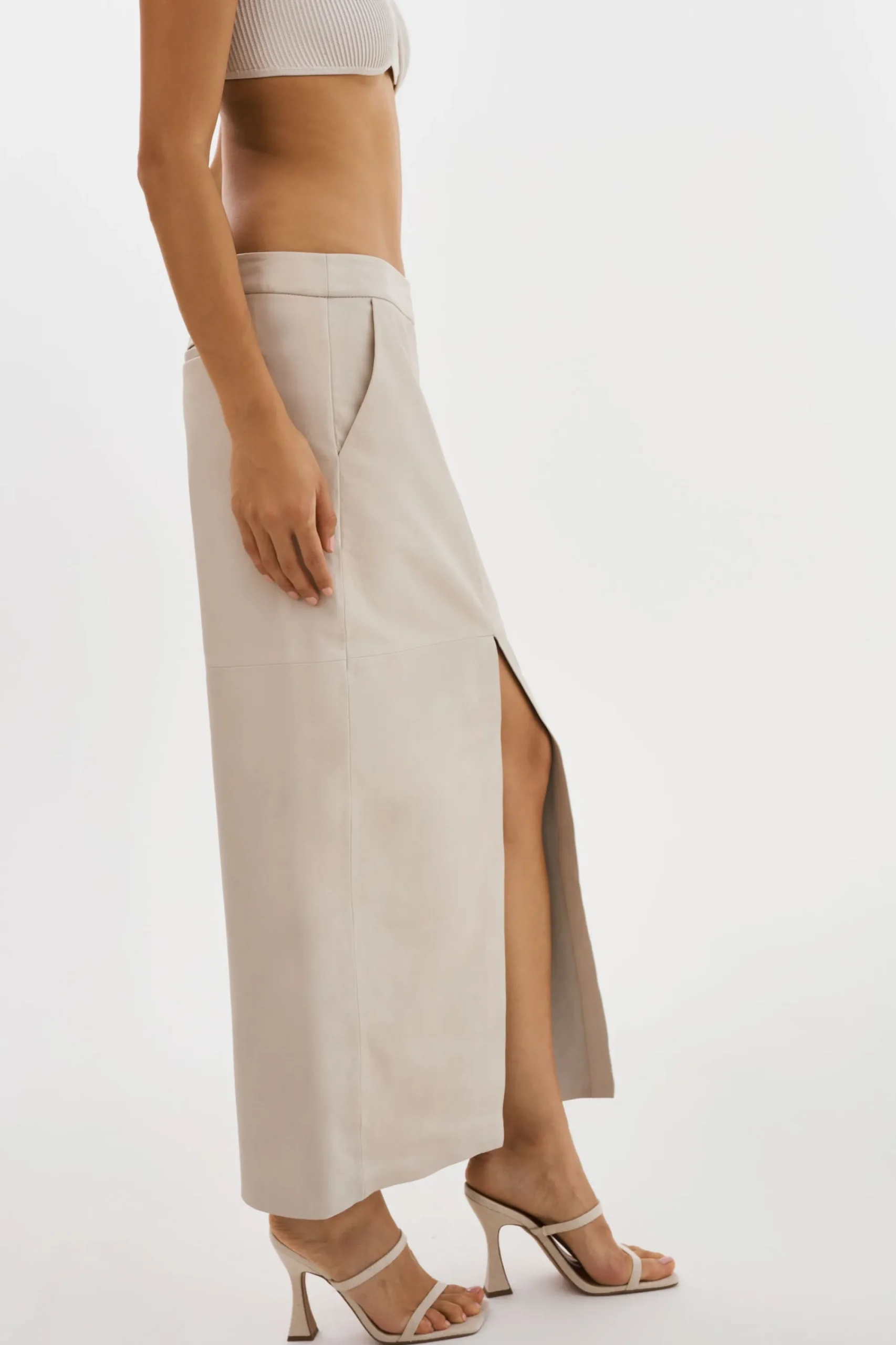 Hot LAMARQUE ABIA | Low Waist Leather Maxi Skirt Bone