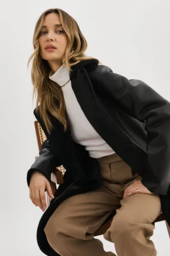 New LAMARQUE ABIGAIL | Faux Shearling Reversible Coat Black