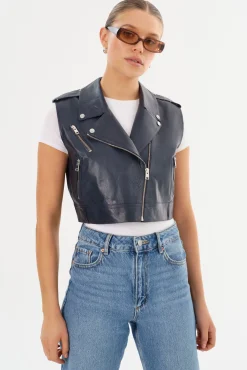 Best LAMARQUE AMALIA | Leather Biker Vest Navy