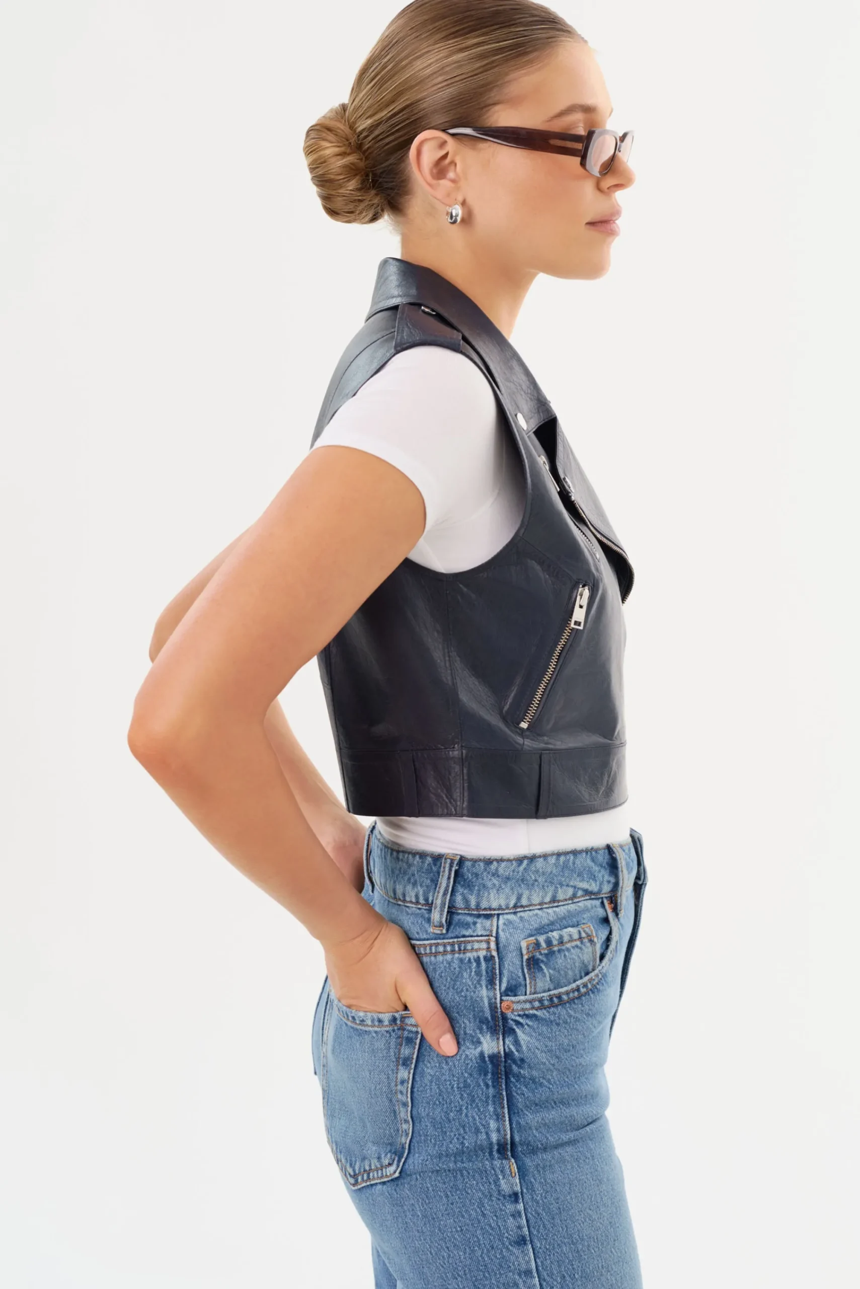 Best LAMARQUE AMALIA | Leather Biker Vest Navy