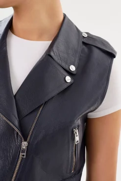 Best LAMARQUE AMALIA | Leather Biker Vest Navy