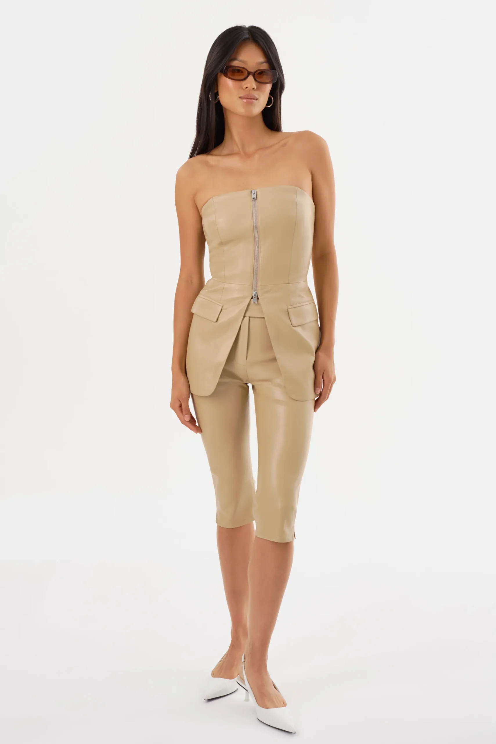 Clearance LAMARQUE AVANI | Faux Leather Bustier Top Wheat
