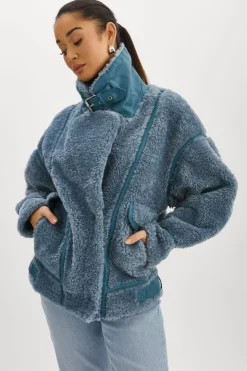Best Sale LAMARQUE BADU | Oversized Faux Shearling Jacket Dusty Blue
