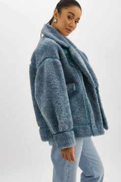 Best Sale LAMARQUE BADU | Oversized Faux Shearling Jacket Dusty Blue