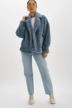 Best Sale LAMARQUE BADU | Oversized Faux Shearling Jacket Dusty Blue