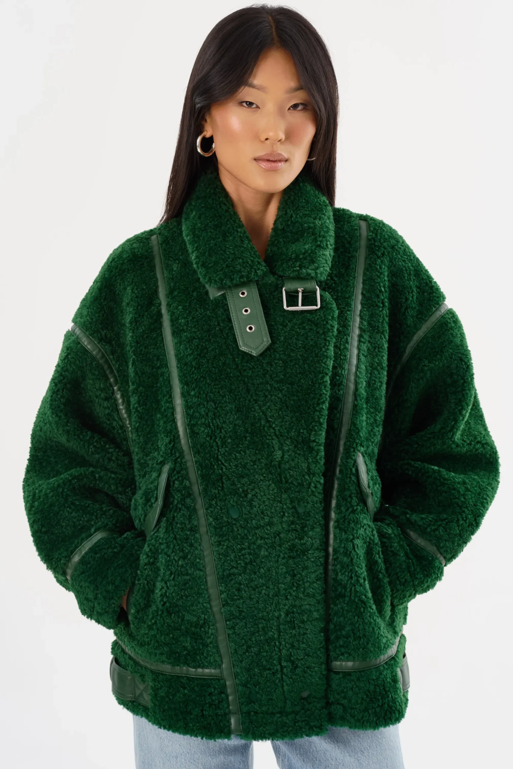 Shop LAMARQUE BADU | Oversized Faux Shearling Jacket Green