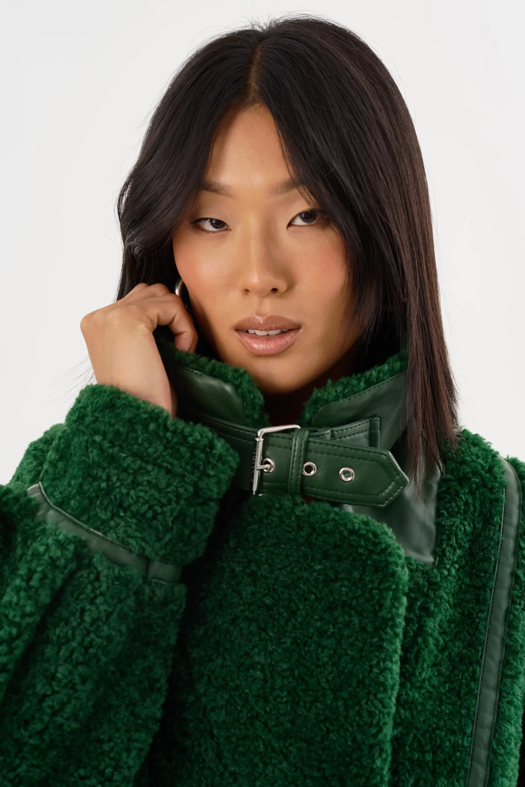 Shop LAMARQUE BADU | Oversized Faux Shearling Jacket Green