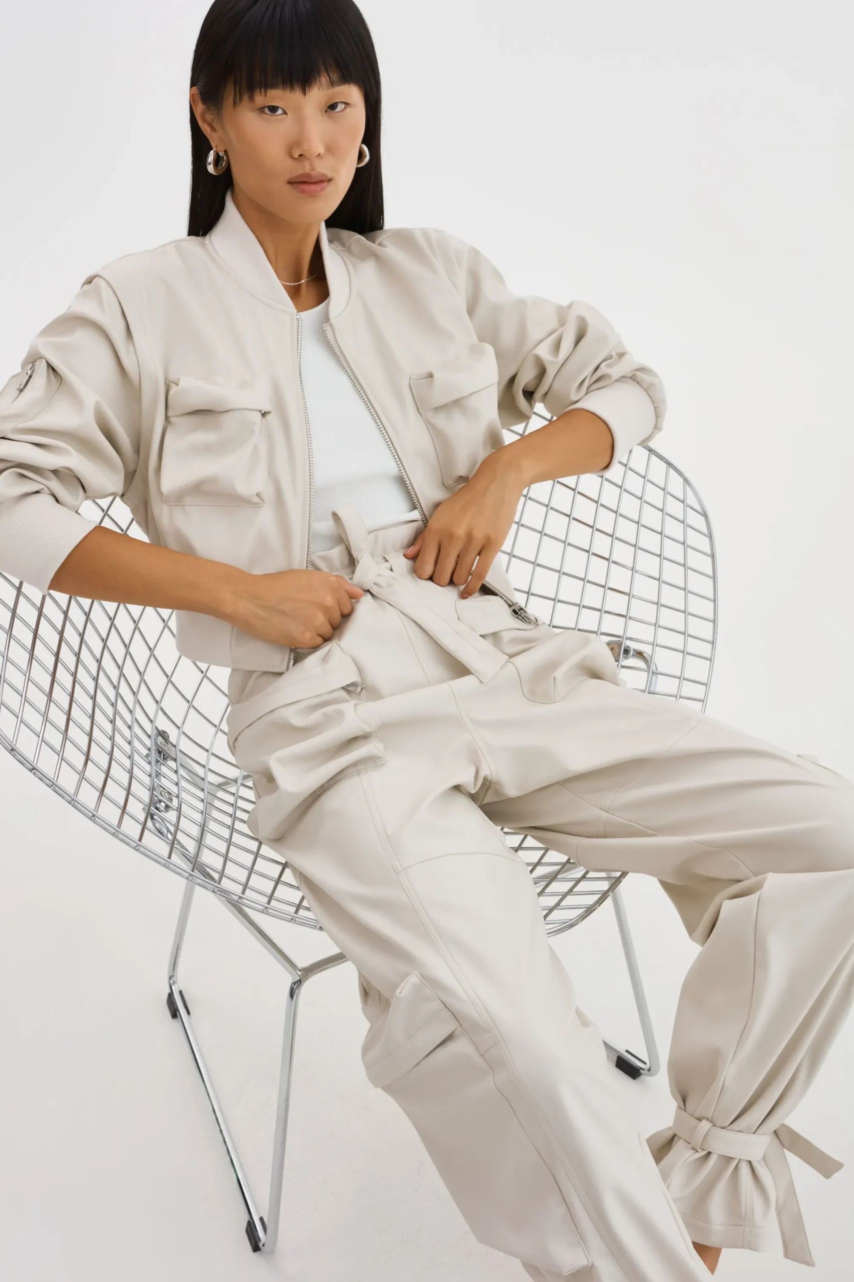 New LAMARQUE BRAXTON | Faux Leather Cargo Pants Bone