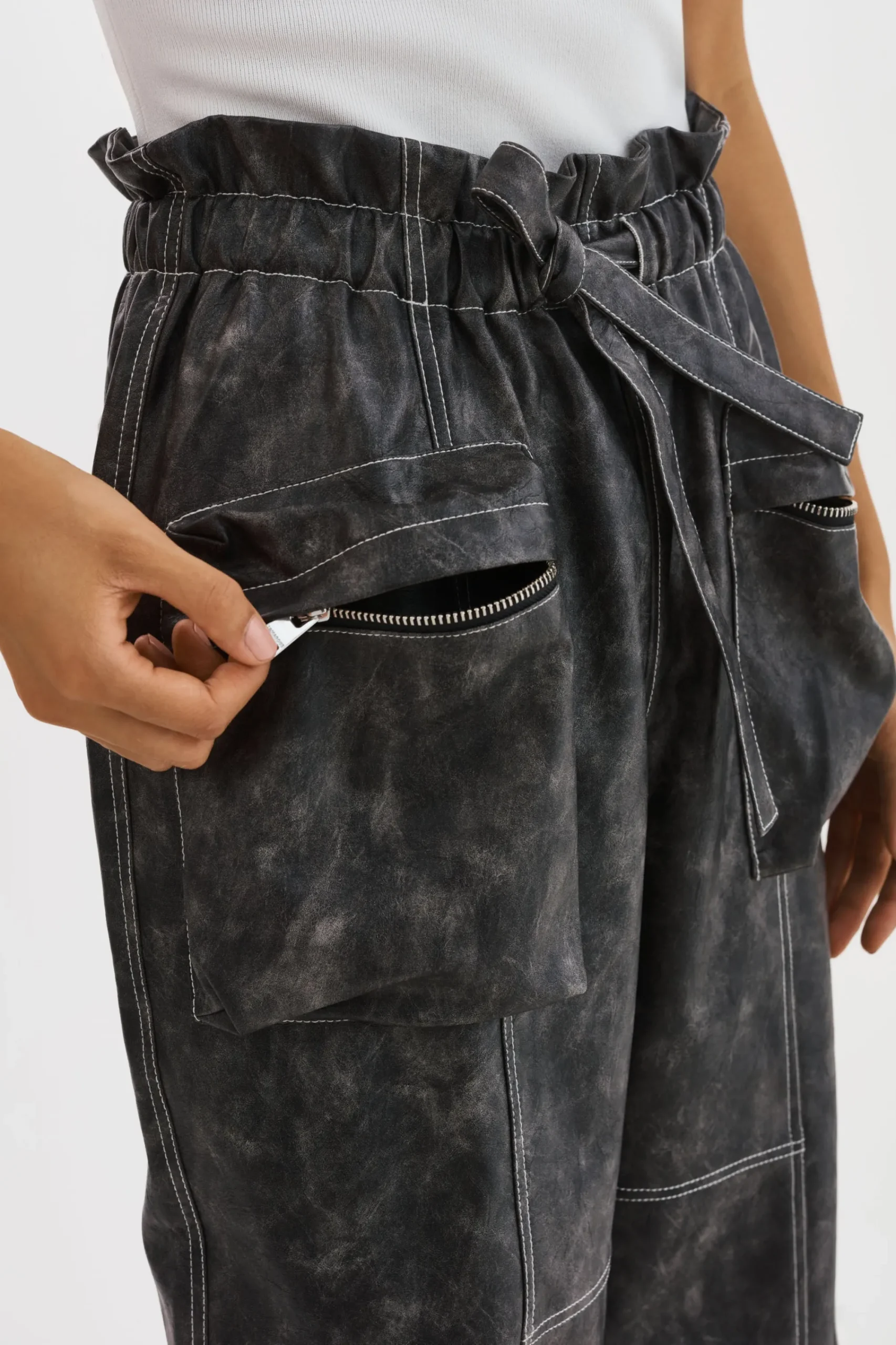 Outlet LAMARQUE BRAXTON | Faux Leather Cargo Pants Vintage Black