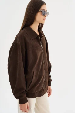 Store LAMARQUE CADEN | Oversized Suede Bomber Jacket Chocolate