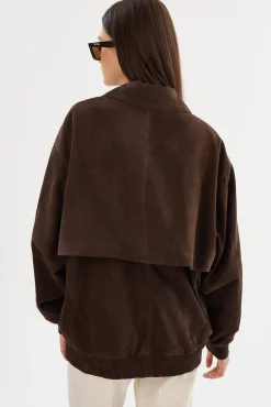 Store LAMARQUE CADEN | Oversized Suede Bomber Jacket Chocolate