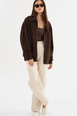 Store LAMARQUE CADEN | Oversized Suede Bomber Jacket Chocolate