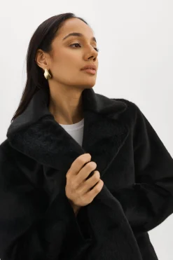 New LAMARQUE CAMILLE | Faux Shearling Reversible Coat Black