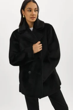New LAMARQUE CAMILLE | Faux Shearling Reversible Coat Black