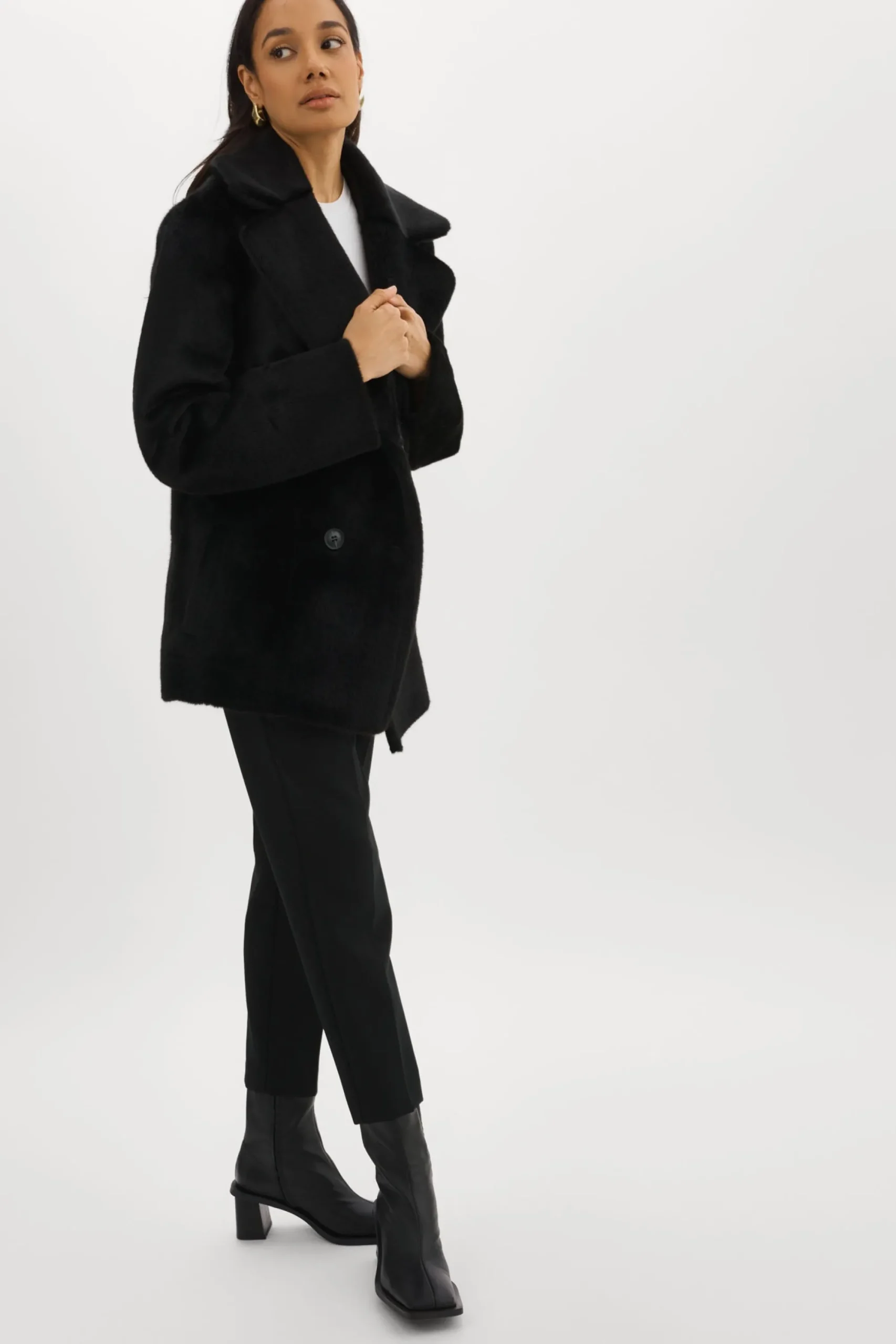 New LAMARQUE CAMILLE | Faux Shearling Reversible Coat Black