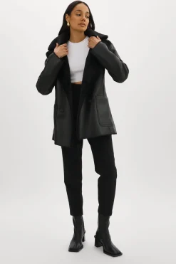 New LAMARQUE CAMILLE | Faux Shearling Reversible Coat Black