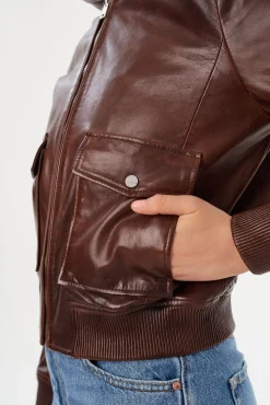 Outlet LAMARQUE CANDACE | Leather Bomber Jacket Chocolate Brown/Heather Grey