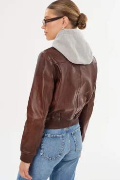 Outlet LAMARQUE CANDACE | Leather Bomber Jacket Chocolate Brown/Heather Grey