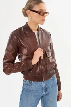 Outlet LAMARQUE CANDACE | Leather Bomber Jacket Chocolate Brown/Heather Grey