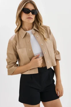 Best LAMARQUE CAROLINA | Leather Ruffle Sleeve Jacket Beige