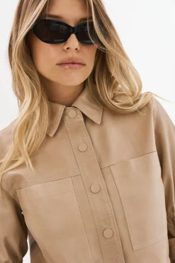 Best LAMARQUE CAROLINA | Leather Ruffle Sleeve Jacket Beige