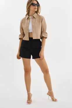Best LAMARQUE CAROLINA | Leather Ruffle Sleeve Jacket Beige