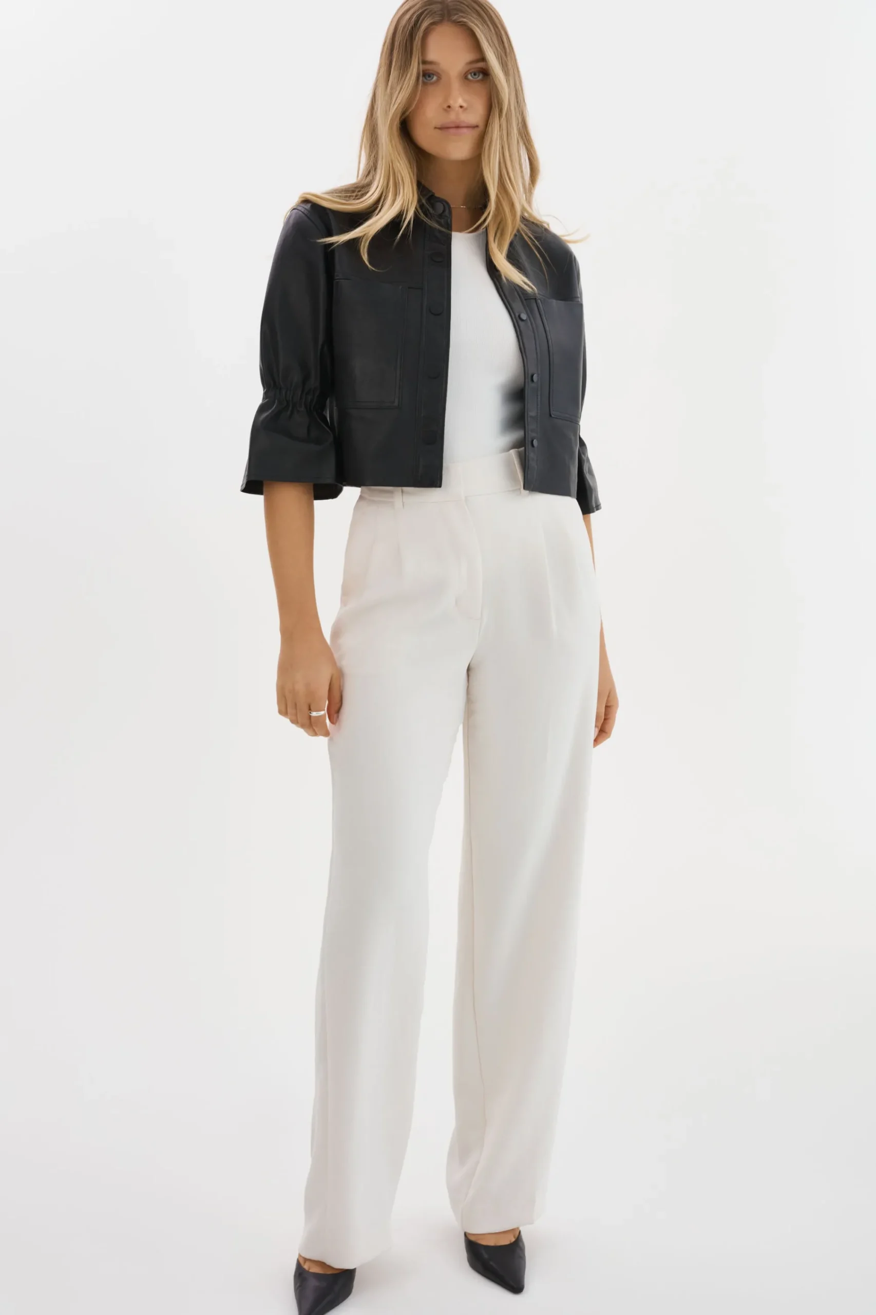 Cheap LAMARQUE CAROLINA | Leather Ruffle Sleeve Jacket Black
