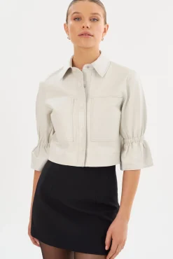 Store LAMARQUE CAROLINA | Leather Ruffle Sleeve Jacket Winter White