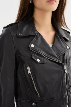 New LAMARQUE CIARA | Cropped Leather Biker Jacket Black