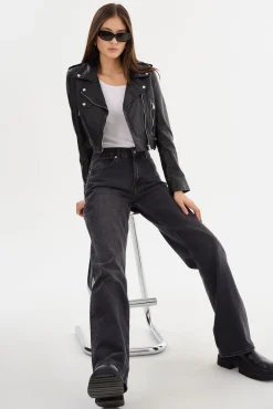 New LAMARQUE CIARA | Cropped Leather Biker Jacket Black