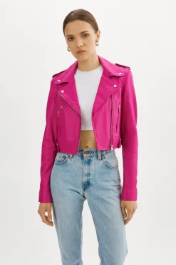 Online LAMARQUE CIARA | Cropped Leather Biker Jacket Fuchsia