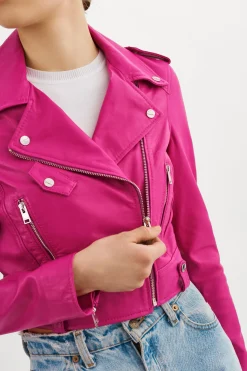 Online LAMARQUE CIARA | Cropped Leather Biker Jacket Fuchsia