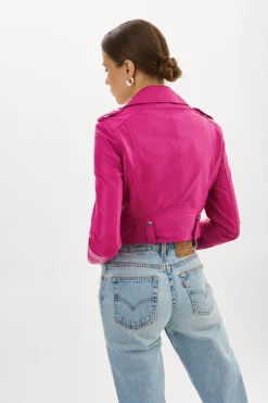 Online LAMARQUE CIARA | Cropped Leather Biker Jacket Fuchsia