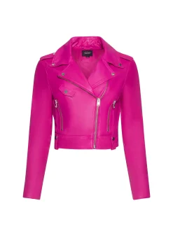 Online LAMARQUE CIARA | Cropped Leather Biker Jacket Fuchsia