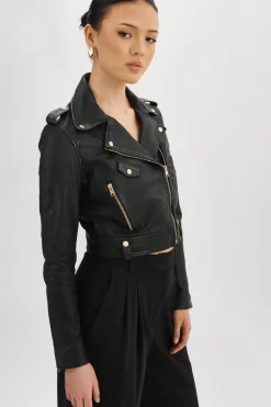 Flash Sale LAMARQUE CIARA GOLD | Cropped Leather Biker Jacket Black