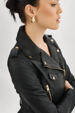 Flash Sale LAMARQUE CIARA GOLD | Cropped Leather Biker Jacket Black
