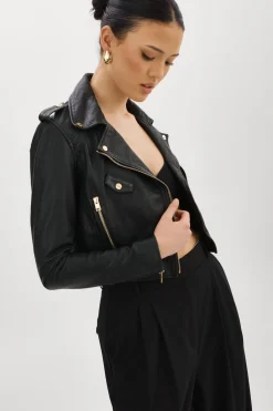 Flash Sale LAMARQUE CIARA GOLD | Cropped Leather Biker Jacket Black