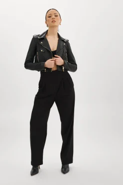 Flash Sale LAMARQUE CIARA GOLD | Cropped Leather Biker Jacket Black