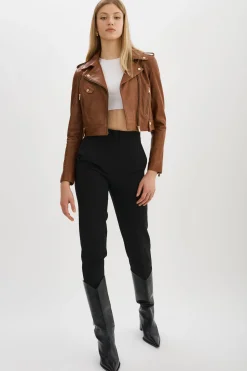Discount LAMARQUE CIARA GOLD | Cropped Leather Biker Jacket Luggage