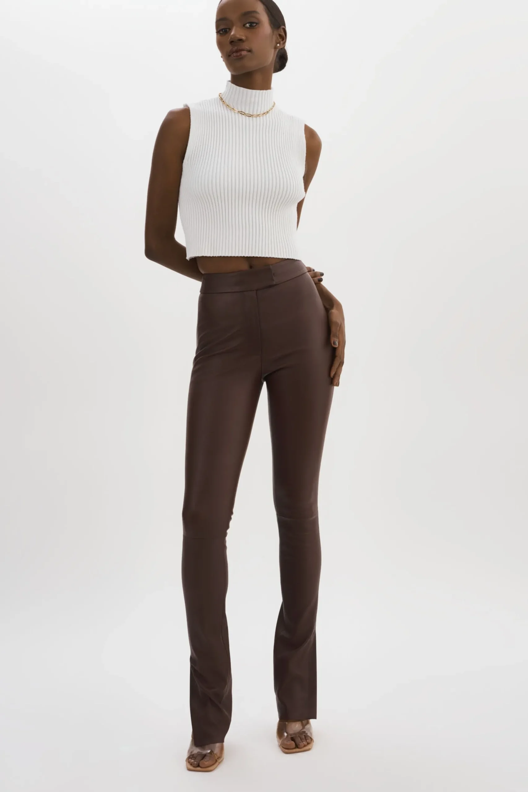 Shop LAMARQUE DAWN | Stretch Leather Pants Mahogany