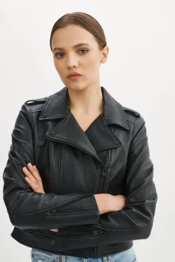 Shop LAMARQUE DONNA | Iconic Leather Biker Jacket Black Black