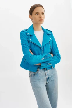 Discount LAMARQUE DONNA | Iconic Leather Biker Jacket Faded Jean