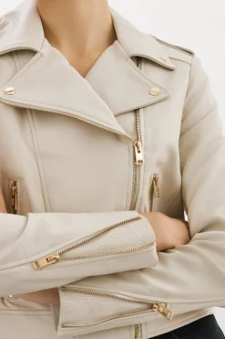 New LAMARQUE DONNA GOLD | Iconic Leather Biker Jacket Bone