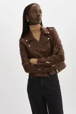 New LAMARQUE DONNA GOLD | Iconic Leather Biker Jacket Chocolate