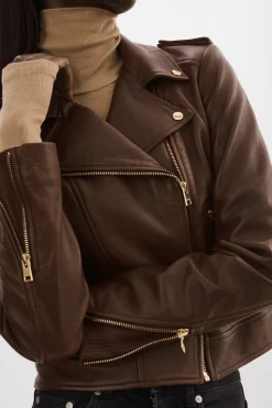 New LAMARQUE DONNA GOLD | Iconic Leather Biker Jacket Chocolate