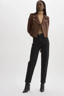 New LAMARQUE DONNA GOLD | Iconic Leather Biker Jacket Chocolate