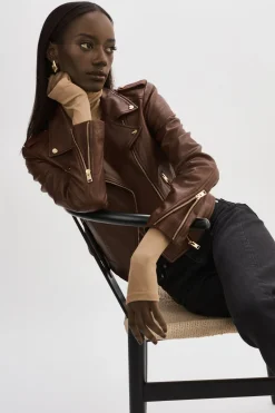 New LAMARQUE DONNA GOLD | Iconic Leather Biker Jacket Chocolate