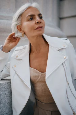 Clearance LAMARQUE DONNA GOLD | Iconic Leather Biker Jacket White